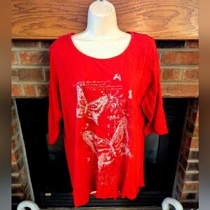 Red Butterfly Print and Rhinestone Women's Top Plus Size 20